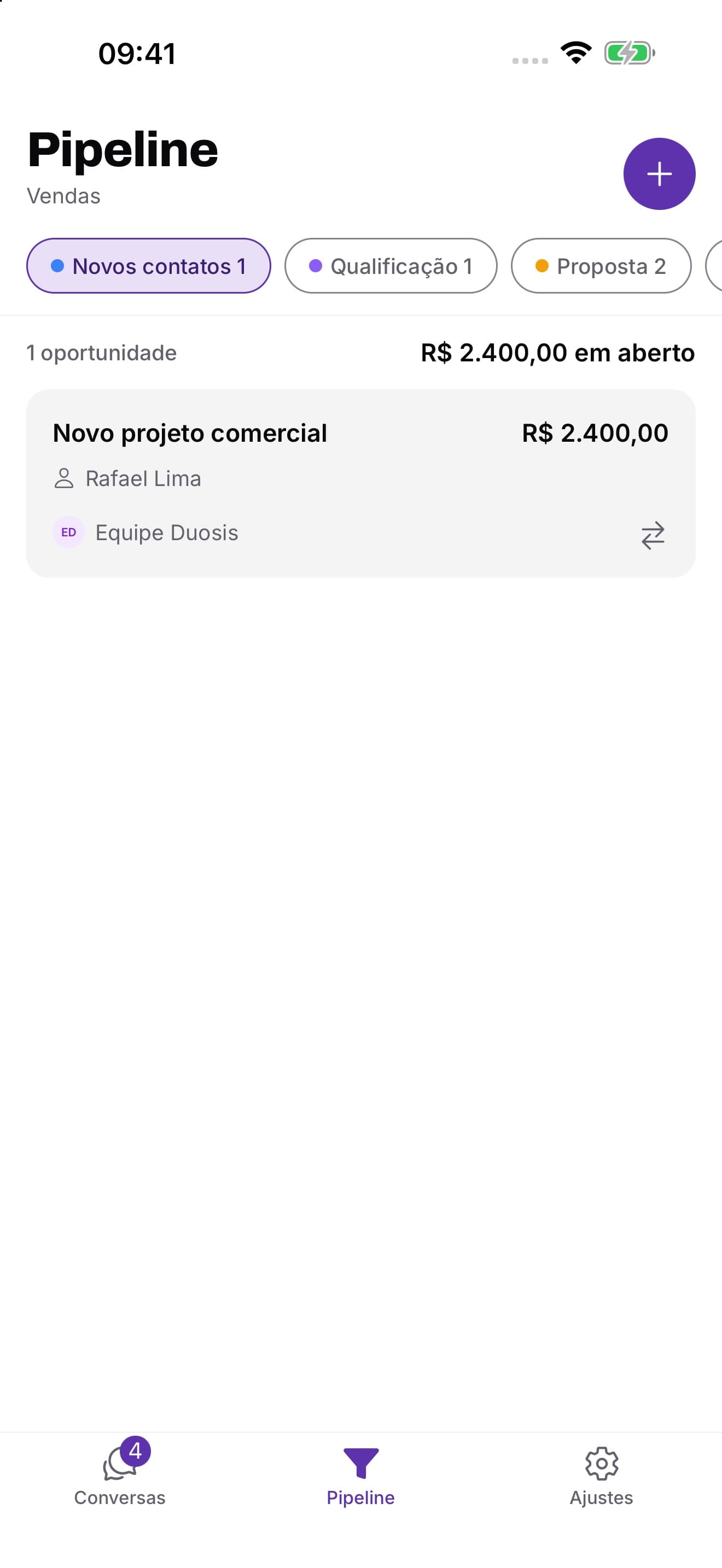 Oportunidades no funil comercial do CRM pelo celular